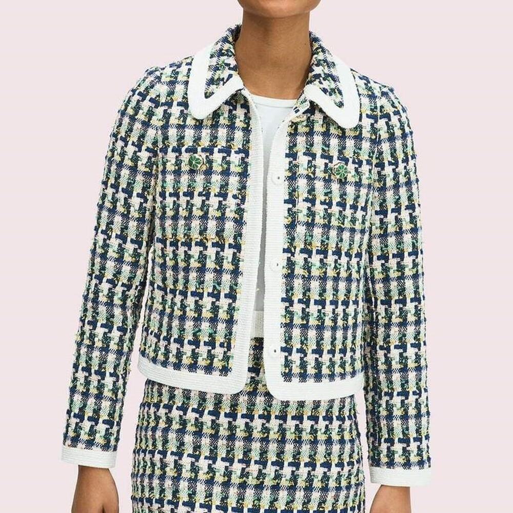 Kate Spade Womens Cotton Pop Tweed Collared Jacket Juniper Size 10